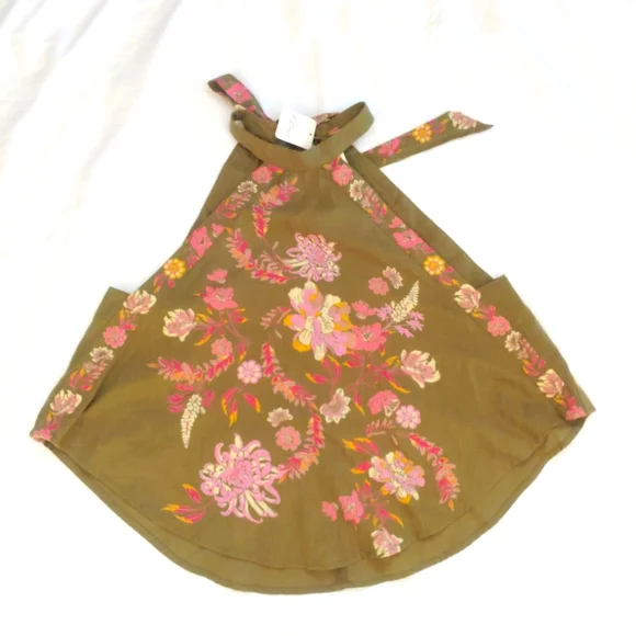 Free People Soft Army Green Pink Floral Print Top Women's Blouse Size Small NWT - Picture 4 of 7